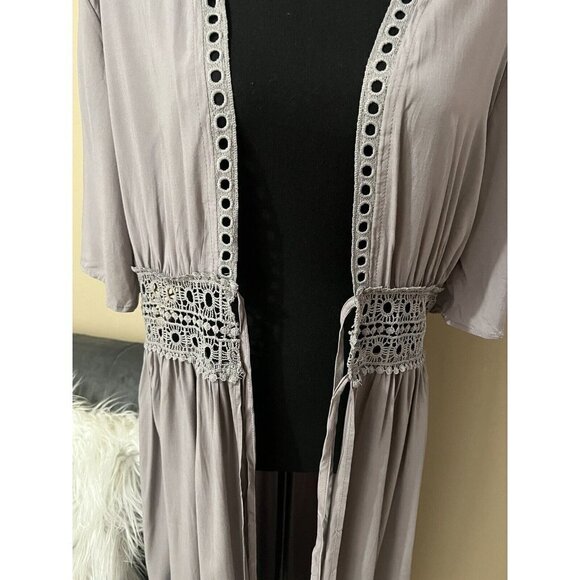 Evanhome Women's Elegant Summer Cardigan Maxi Long Gray Coverup Size Large - Picture 8 of 10